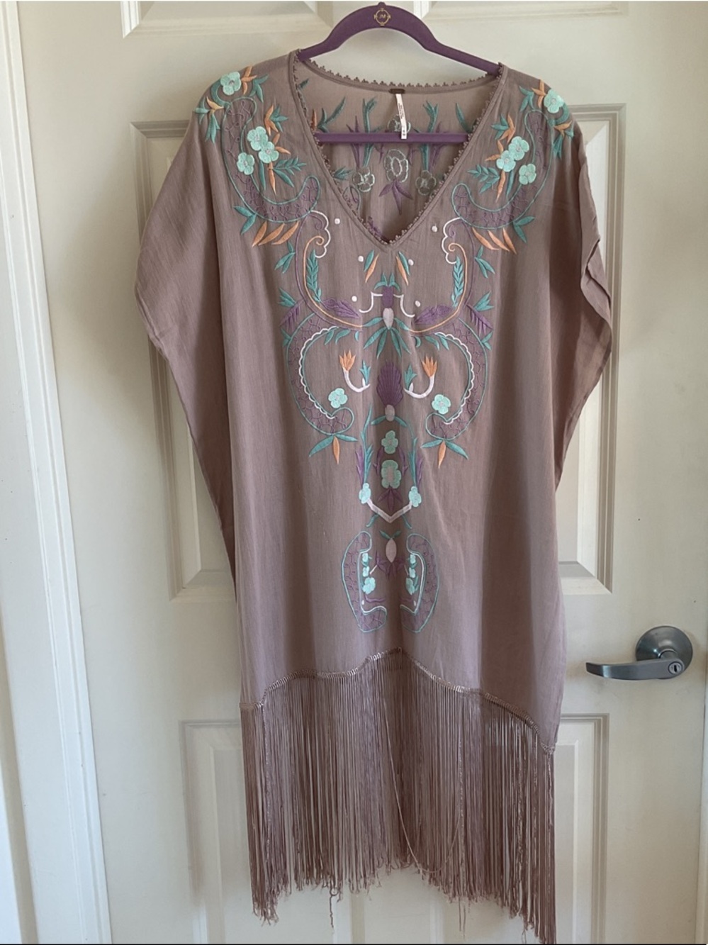Free People Embroidered Fringed Tunic Cover up
